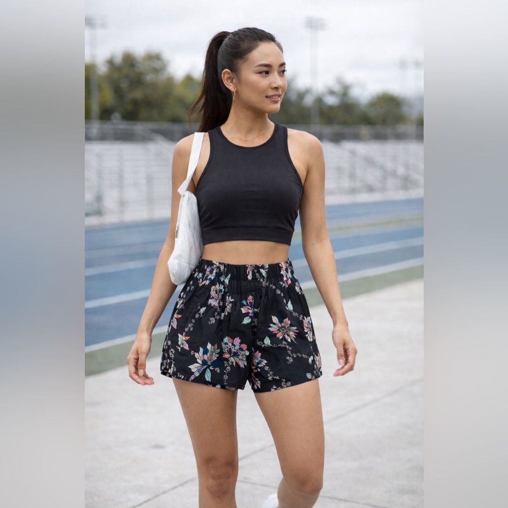 Sz S Free People Movement Floral Black Athletic Chic High-Waist Flowy Shorts